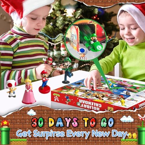 Kids Holiday Advent Calendar 2023, 30 Surprise Holiday Gifts with Mario