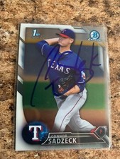 Connor Sadzeck Signed 2016 Bowman Chrome Prospects Auto Texas Rangers BCP172