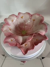 Nanette Vacher Ambiance Collection Pink Lily  Plate And Bowl For Dip Or Tea Ligh