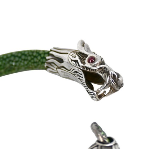 JOHN HARDY Sterling Silver Dragon Naga Green Stringray Cord Bracelet - Picture 6 of 8