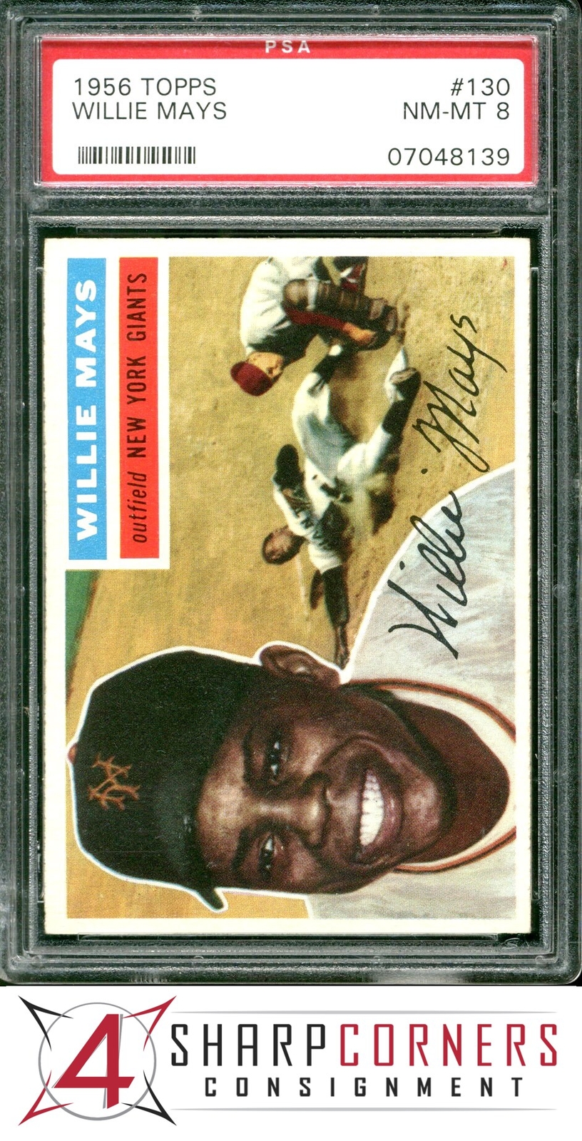 1956 TOPPS #130 WILLIE MAYS GIANTS HOF GRAY BACK PSA 8