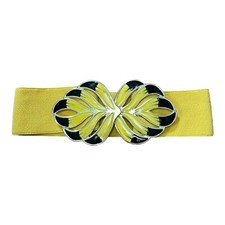 80s Vintage Yellow Flame Flower Metal  Elastic Belt Wide