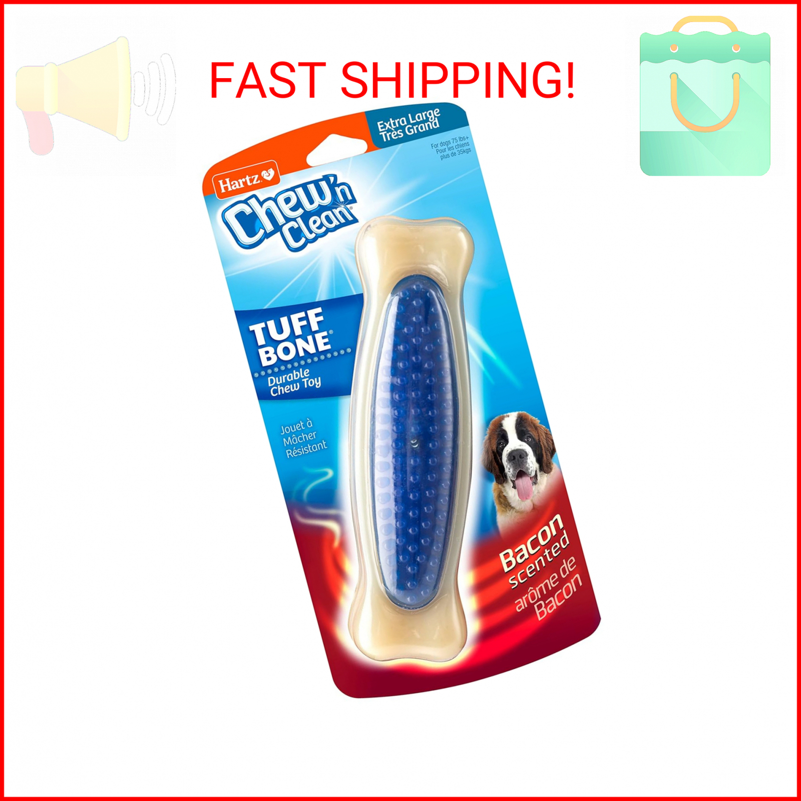 Hartz Chew 'N Clean Tuff Bone Bacon Scented Dental Dog Chew 