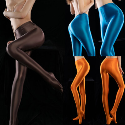 Glossy Oil Shiny Solid Color Mid-rise Women Tights Silky Dance Yoga Pantyhose