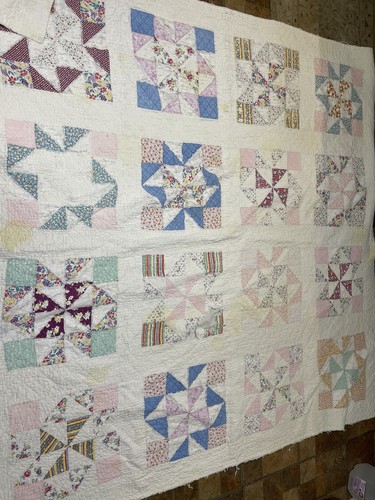 Vintage Cotton Quilt Tattered Handmade Display Worn Primitive Country 74 X 72 - Picture 2 of 15