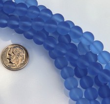 Round Beads, 8mm, Light Sapphire w/Frosted, Matte, Seaglass Finish, 26 Pieces