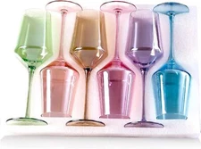 Colored Wine Glasses Set of 6-15oz Hand Blown Crystal Colorful Glassware