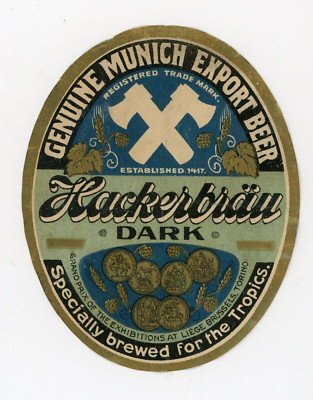 C. 1915 Genuine Munich Export Hackerbrau Dark beer Beer Bottle Label P97