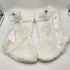 Set of 2 My Texas House Ivory Faux Fur Christmas Stockings w/ Satin Bows NWT