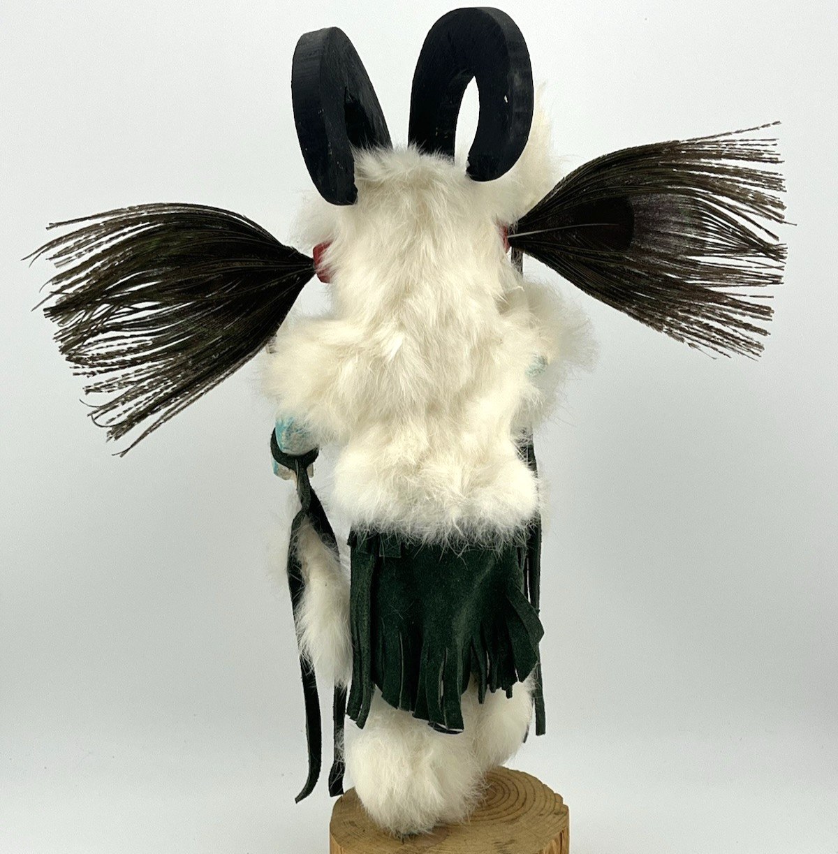 Ram (“Pang”) Kachina Doll with Peacock Feathers – Navajo Indian-made – 13½” tall