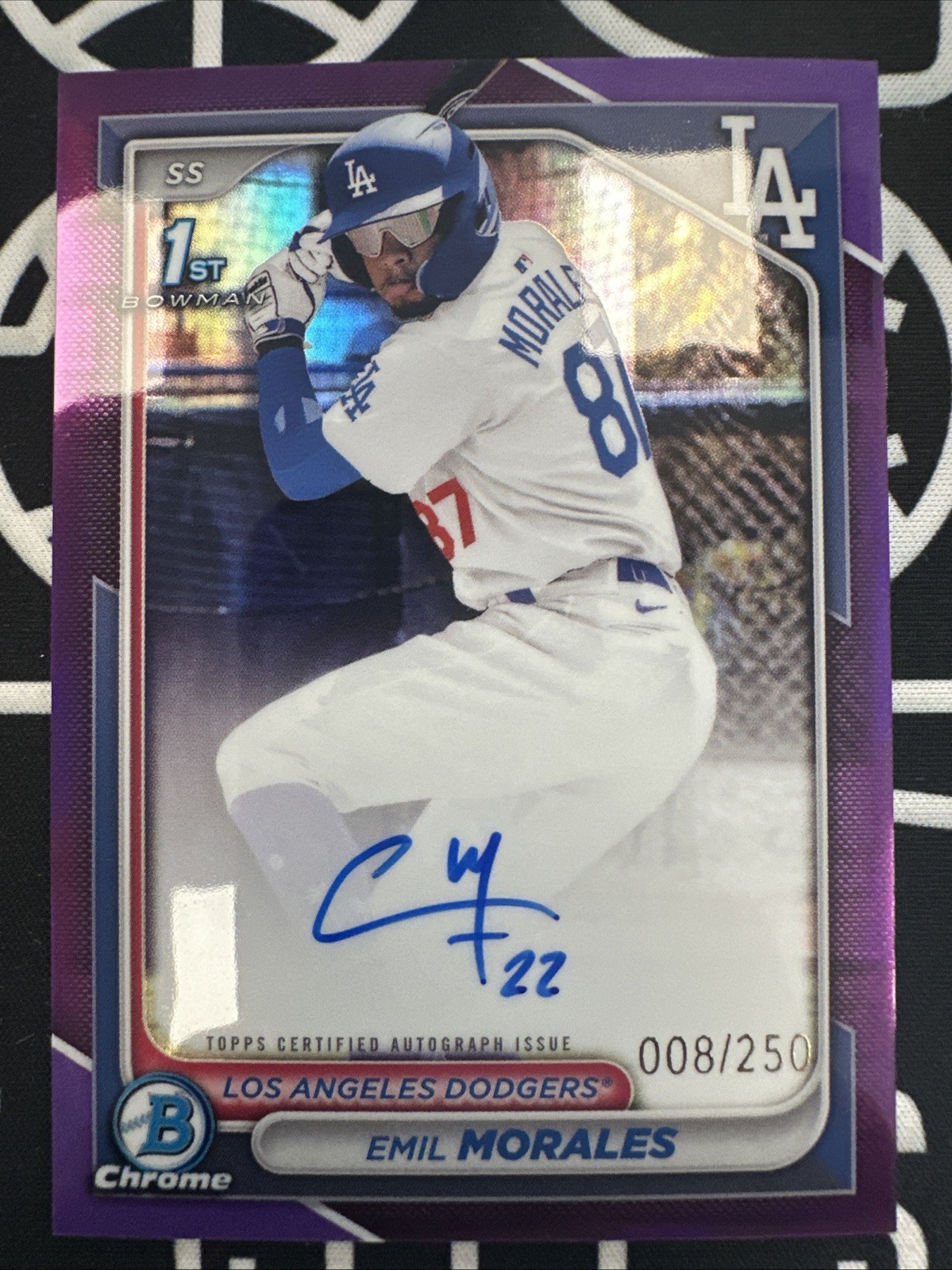 2024 Bowman Chrome Baseball Prospect Emil Morales 1st Purple Auto 8/250