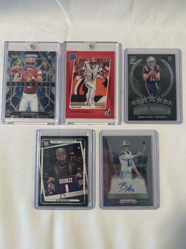 5 Card NFL- RC -QB & Card Lot Rome, Jayden Daniel, Brandon Auto, Jamar Chase.