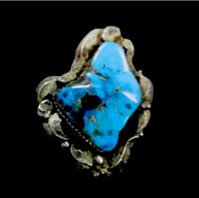 Navajo, Old Pawn Vintage Large Sterling Silver Morenci Turquoise Bolo Ornament