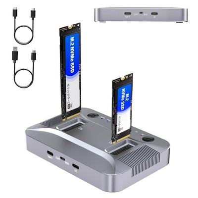 M.2 NVMe and SATA SSD Cloner Duplicator 10Gbps Dual Bay Docking Station USB C Re