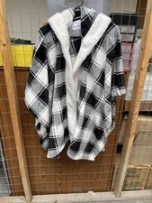 Woman's Limited Too Black and White Plaid  Hooded Shawl No Size
