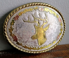 Western Cowboy Belt Buckle Gold Silver Tone USA Deer Hunting Buck Gift Hunter