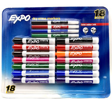 18 Expo LOW ODOR Dry Erase White Board Markers Multi-Color Chisel Fine Tips