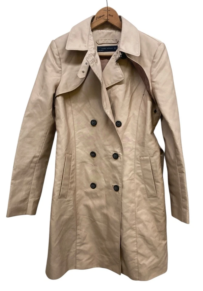 Zara Coat Women’s Medium Double Breasted Beige Belt - Image 2 of 4