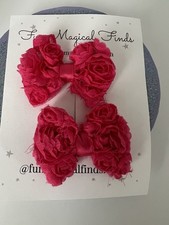 2  Fluffy Pastel Pink Tulle Hair Bow on Alligator Clip with Flowers Soft Set