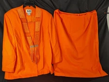 Vintage Stella Louis for KB Women’s Orange Beaded Two-Piece Skirt Suit  Size 24W