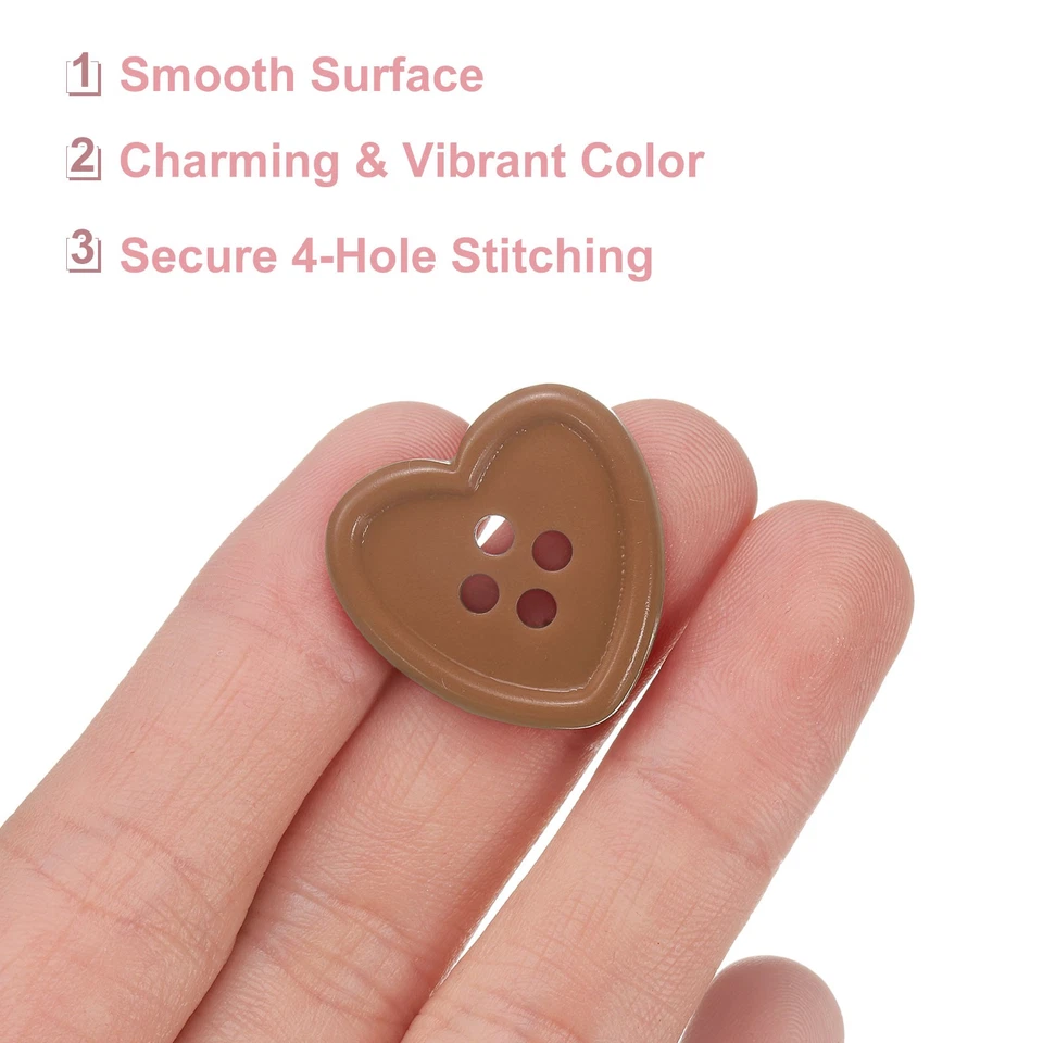 40pcs Heart Resin Sewing Button, 23mm 7/8" 4 Hole Sweater Buttons, Coffee Brown - Image 4 of 4