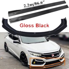 Glossy Black Front Lip Splitter Spoiler Side Skirt Kit For 16-2020 Honda Civic