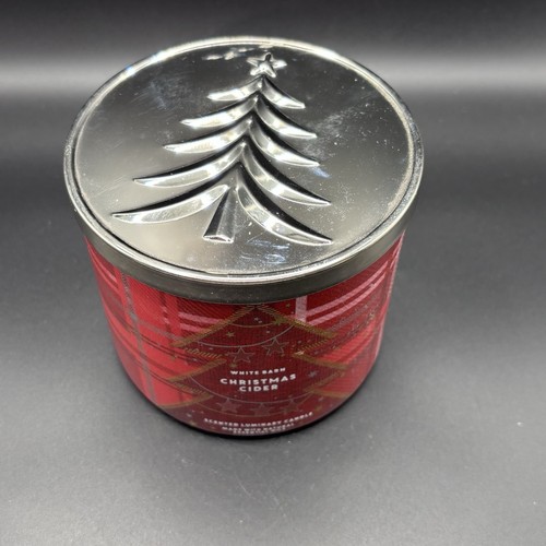 Bath & Body Works Christmas Cider 3 Wick Candle 14.5 oz Cinnamon White Barn - Picture 2 of 15
