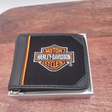Vintage Harley-Davidson Cycles Wallet Money Clip Leather Trim Biker Wallet