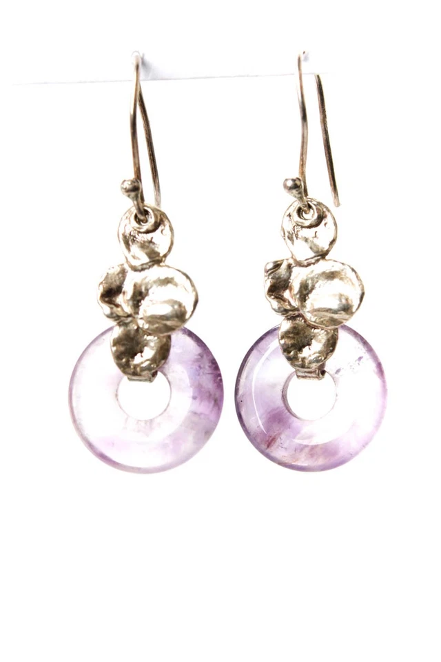 Pendientes colgantes de amatista tallada en plata de ley de diseño para mujer 5 g Foto 2 de 4