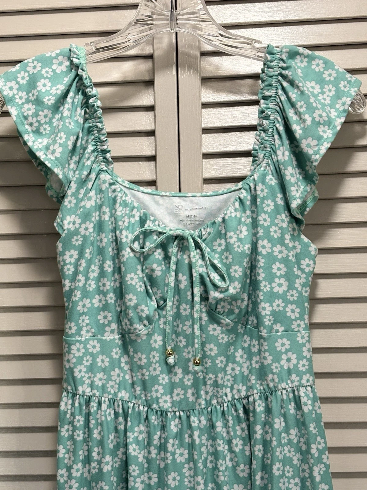 VETEMENTS Abito da sole floreale verde bianco senza confini con volant e spalline taglia M alto basso