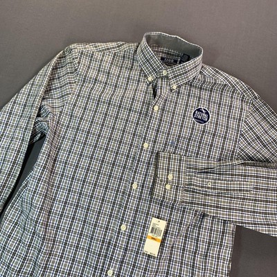 NEW IZOD Shirt Mens Small Gray Blue Plaid Premium Essentials Stretch Button Down