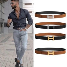 HERMES Black  Brown Reversible Leather Belt with Gold  Silver H Buckles 95 IT