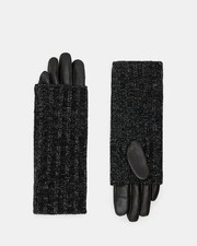 AllSaints Zoya Leather Gloves w/ Metallic Knit Cuff | Black | XS | NWT MSRP $119