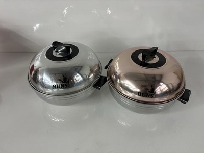 Lot Of 2 West Bend Aluminum Bread Bun Warmer Serving Oven + Inserts Mid Century