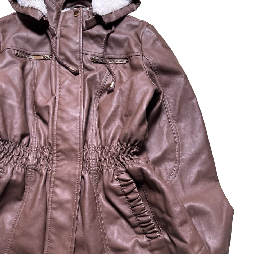 Chaqueta de cuero vintage Cavalini para mujer forro de piel marrón talla PS Foto 2 de 4