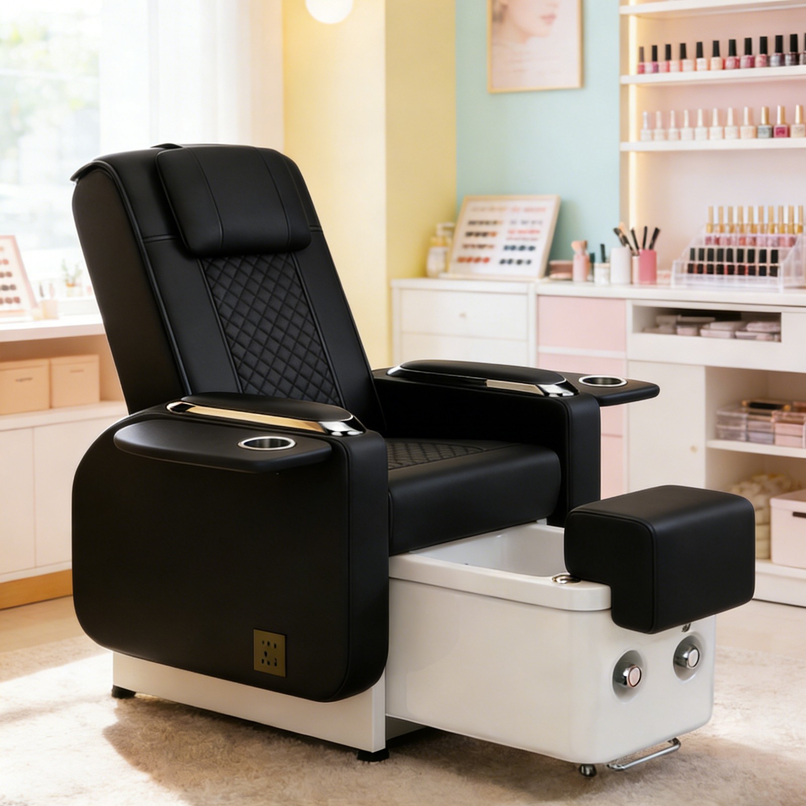 Black Electric Recline Pedicure Spa Chair Foot Bath,Massage,Manicure Nail Salon