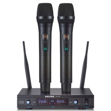 Wireless Microphone System, Metal Dual Pro UHF Cordless Dynamic Mic, 2x30 Adj...