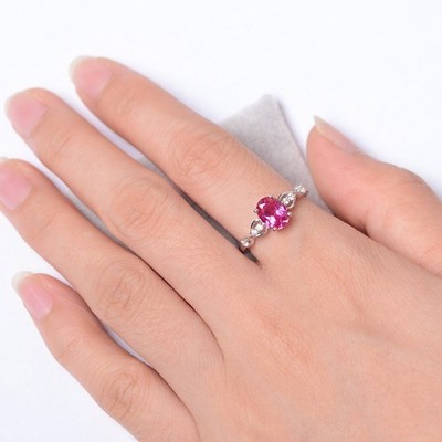 Pink Ruby Lab Created 925 Sterling Silver Women Cocktail Ring Duty Free