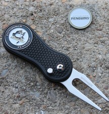 NHL PITTSBURGH PENGUINS HOCKEY TEAM  2-SIDED LOGO GOLF BALL MARKER DIVOT TOOL