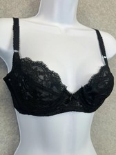 VTG Bali -Lo Beaucoup Bow-Bra Black Lace Sheer Underwire Bra 32B USA Made ILGWU
