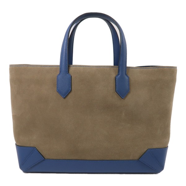 HERMES PHW Maxibox Cabas 30 Handbag Suede/Epsom Leather Blue Agate/Cardamome