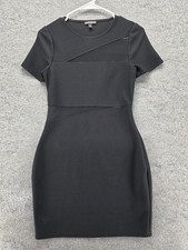 Express Dress Womens 4 Black Bodycon Short Crew Neck Textured Knit Mesh Panel