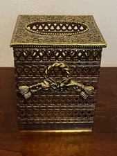 Vtg Gold Tone Tissue Box Cover Filigree Hollywood Regency MCM Stylebuilt