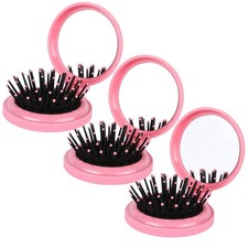 3PCS Folding Travel Hair Brush with Mirror, Mini Comb/Wet Brushes, Compact Purse