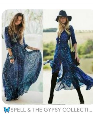 NEW Spell and the gypsy Boheme Midi dress Baltic  Designer Size S-M Blue Purple