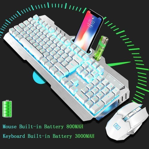 Set mouse tastiera da gioco ricaricabile sensazione meccanica LED arcobaleno - Foto 8 di 15