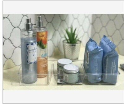 Set Of 3 - clear three section desk drawer, make up, office, kitchen organizer