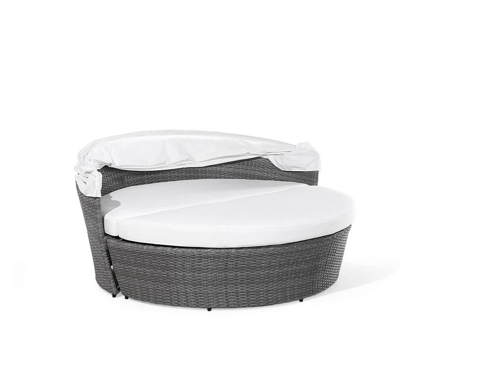 Großer Rattan Strandkorb GRAU Strandmuschel gepolsterte Sonneninsel Gartenliege - Bild 3 von 4