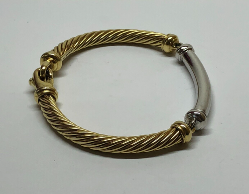 HTF David Yurman 18k Yellow & White Gold Curved Link Cable Bracelet 6.25"[114GRA - Picture 6 of 9