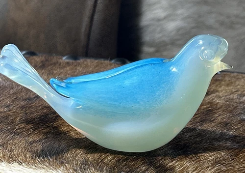 Murano Archimede Seguso Blue Opalescent Glass Dove Bird Italy